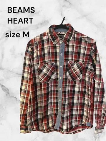 BEAMS HEART 남성용 체크 플란넬 긴팔 셔츠
