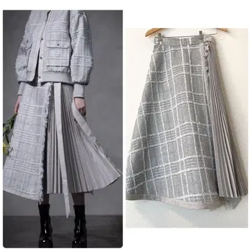 CHONO 트위드 랩 스커트 Feather line tweed