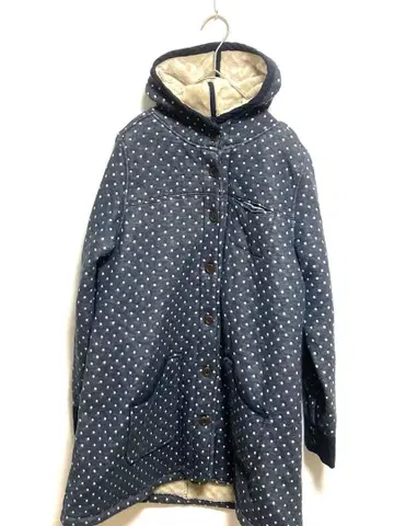 [ shuca ] 네이비 도트 무늬 후드 부착 퀼팅 자켓 M