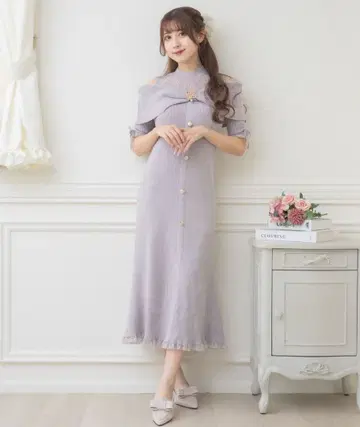 어깨 트위스트 리본 니트 원피스