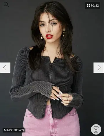 EVRIS 피그먼트 지퍼 오프숄더 니트탑 블랙