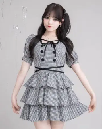 pium 크로스 벨트 반팔 티어드 미니 원피스