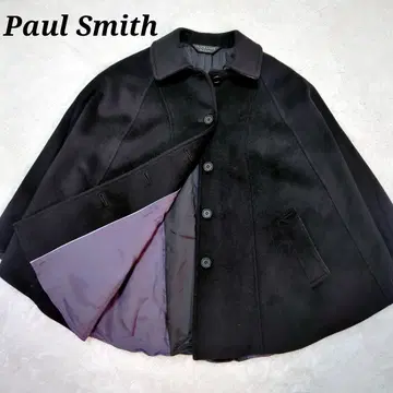 폴스미스 판초 케이프 코트 울 100% 블랙 안감 퍼플