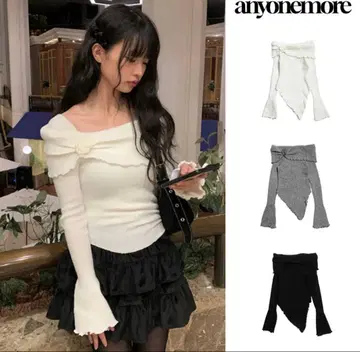 anyonemore 오프숄더 코사지 슬림 니트