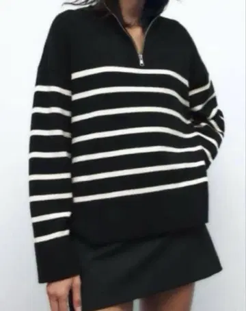 ZARA 스트라이프 하프 지퍼