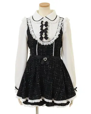 LIZLISA 3개 리본 트위드 셋업 블랙