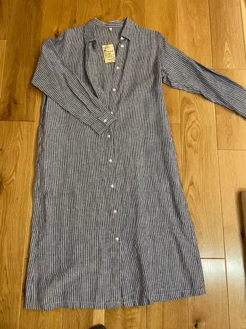 린넨 긴팔 셔츠 원피스 M 사이즈 스트라이프