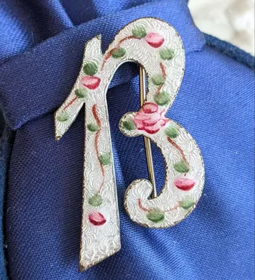 기요셰 에나멜 핑크 장미 B 문자 브로치 USA 빈티지