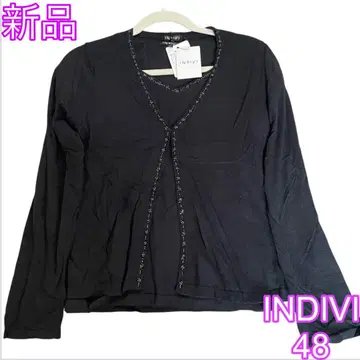 INDIVI 44 비즈 장식 블랙 가디건 상의 세트