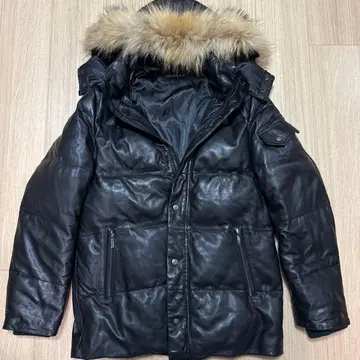 가죽 퍼 포함 다운 자켓 블랙