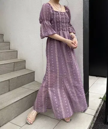 who's who Chico 치코 5부 소매 자수 셔링 원피스