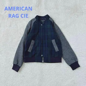 아메리칸 러그 블루종 체크 무늬 울 혼방 집업 일본제