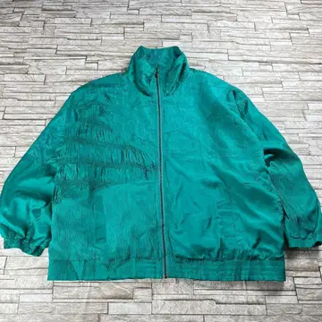 80s 실크 100% 빈티지 자켓 그린 자수 패턴 디자인 레어