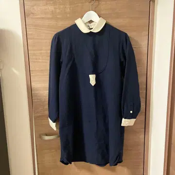 네이비 코튼 긴팔 원피스