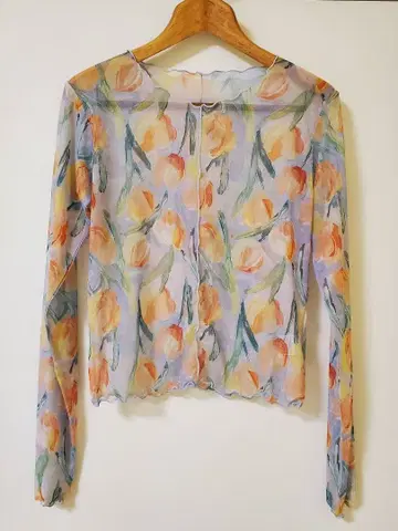 poppy 아사기니뇨 오렌지 튤립 시스루 상의