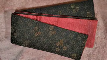 반폭 오비 블랙 레드 벚꽃 린넨 잎 무늬 반짝이 크리스마스