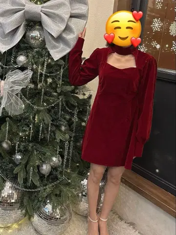 빨간색 니트 긴팔 원피스