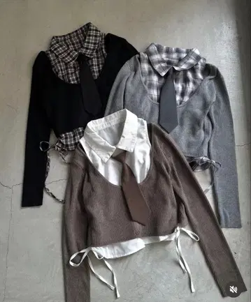 슬리브리스 셔츠 x 니트 가디건 세트