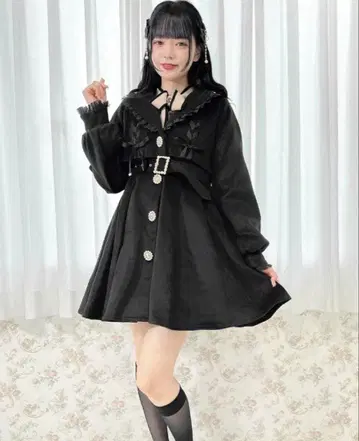 rojita 시어 프릴 테일러드 코트 블랙