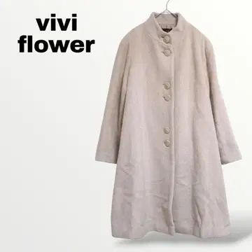 울 100% 롱 코트 헤링본 F 베이지 스탠드 카라 고급