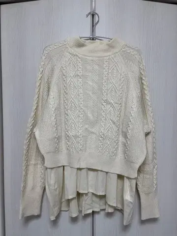 Ray BEAMS 케이블 니트 레이어드 긴팔