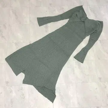 FRAY I.D 카슈쿨 리브 니트 원피스 그린 긴팔 비대칭