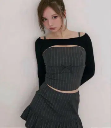 Dany 리본 니트 세트업 그레이