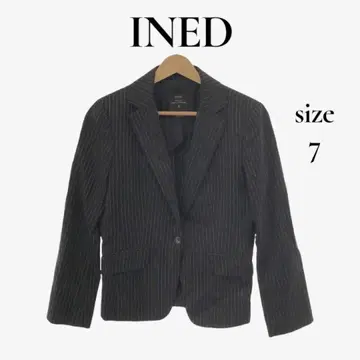 INED 이네드 자켓 스트라이프 원버튼 블랙 울 실크