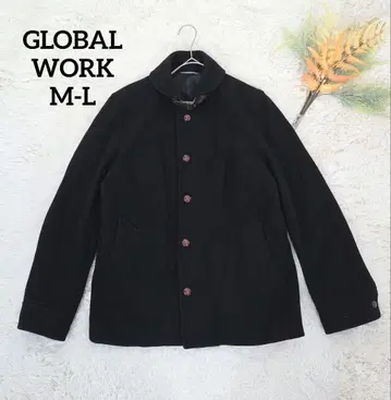 글로벌 워크 남성용 피코트(M) 블랙 울 혼방 토글 버튼 카라 가죽 벨트