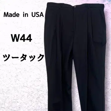 미사용품 USA제 투 턱 남성용 치노 팬츠 W44 블랙 와이드 빈티지