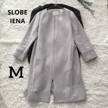 슬로브 이에나 PORTLAND 노카라 지퍼 코트 울 혼방 아이보리 M