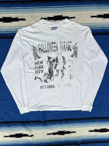90s 화이트 블랙 양면 프린트 할로윈 롱티