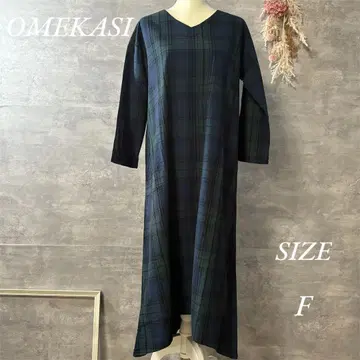 미사용 새상품 OMEKASI 롱 체크 원피스 루즈핏 그린 계열