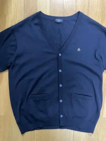 새상품급 고급 울 100% Munsingwear V넥 가디건 네이비