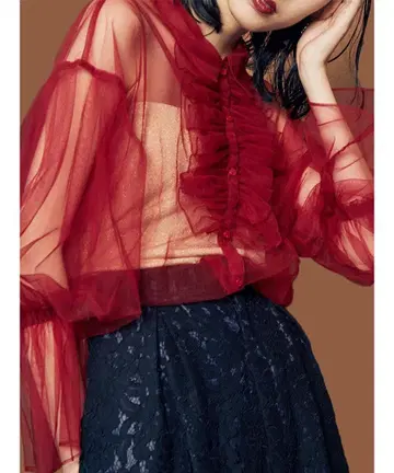 PAMEO POSE 튤 러플 개더 셔츠