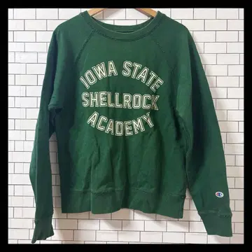 챔피온 T셔츠 그린 캐주얼 브랜드 로고 빈티지