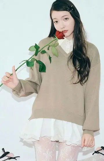 LILY BROWN 셔츠 도킹 프릴 미니 원피스 베이지