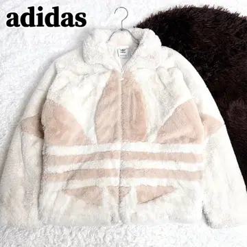 adidas 아디다스 트레포일 인조 모피 자켓 화이트
