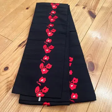 치쿠젠 원조 하카타오리 모던 꽃무늬 반폭 오비 (블랙 x 빨간색)