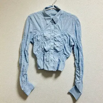 STY 프릴 포함 라이트 블루 긴팔 셔츠