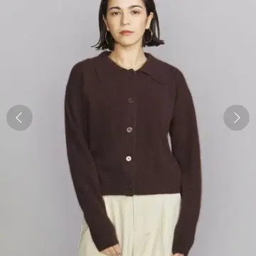 B&Y 유나이티드 애로우즈 카라 부착 가디건 니트 모헤어 브라운