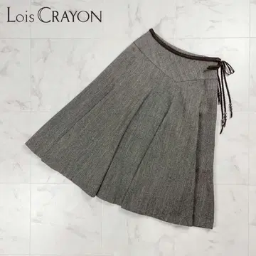 로이스크레용 라메 트위드 스크래치 스커트 안감 부착 브라운 사이즈 M