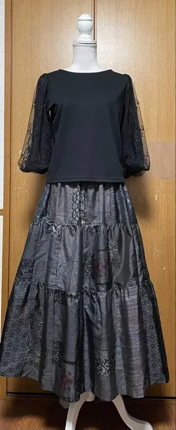 기모노 리메이크 오시마 패치워크 캉캉 스커트 프리 사이즈