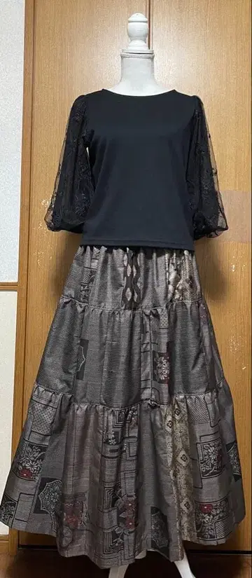 기모노 리메이크 오시마 패치워크 캉캉 스커트 프리 사이즈