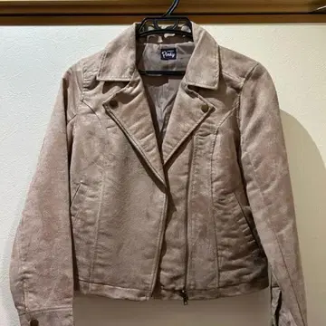 핑크 베이지 스웨이드풍 라이더 자켓