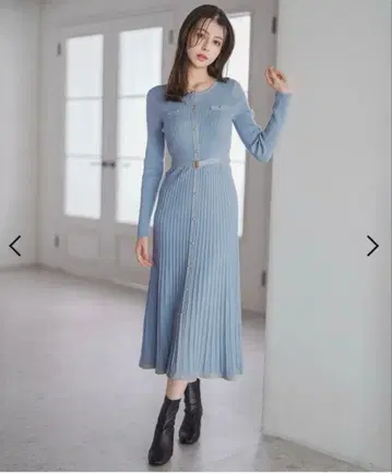 MISCHMASCH 라메 배색 니트 원피스 블루