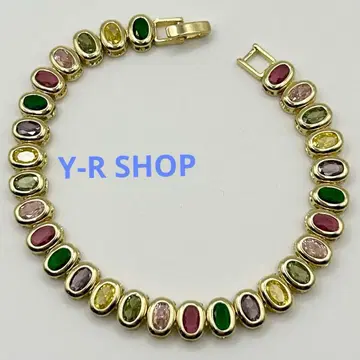 멀티 컬러 오벌 컷 스톤 여성용 팔찌 골드 새상품 보석