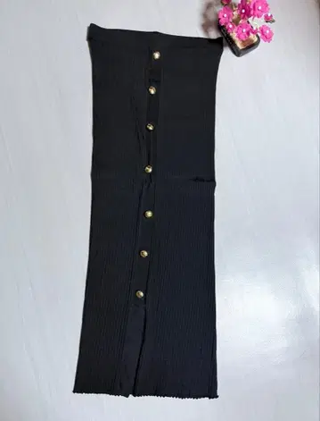 ZARA 블랙 리브 버튼 롱 스커트