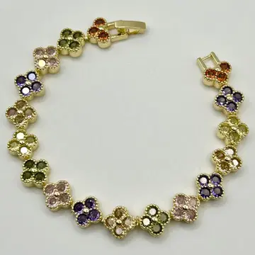 멀티 컬러 꽃 모티브 골드 팔찌 여성용 팔찌 컬러 스톤 새상품 보석