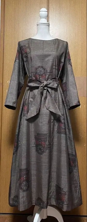 기모노 리메이크 오시마 A라인 원피스 리본(동일 원단 끈 벨트) 포함